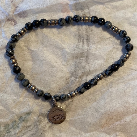 ALEX and‎ Ani blue black and silver bead pull on stretchy bangle bracelet - Picture 1 of 3